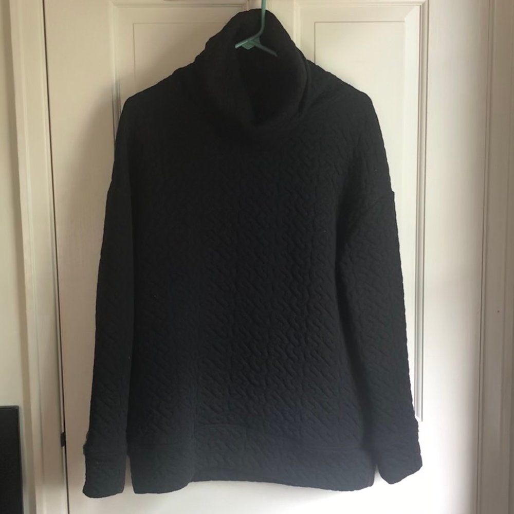HEAVY Quilt-Like Black Funnel/Cowl Neck Pullover